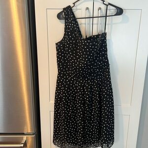 White House black market one shoulder polka dot dress
